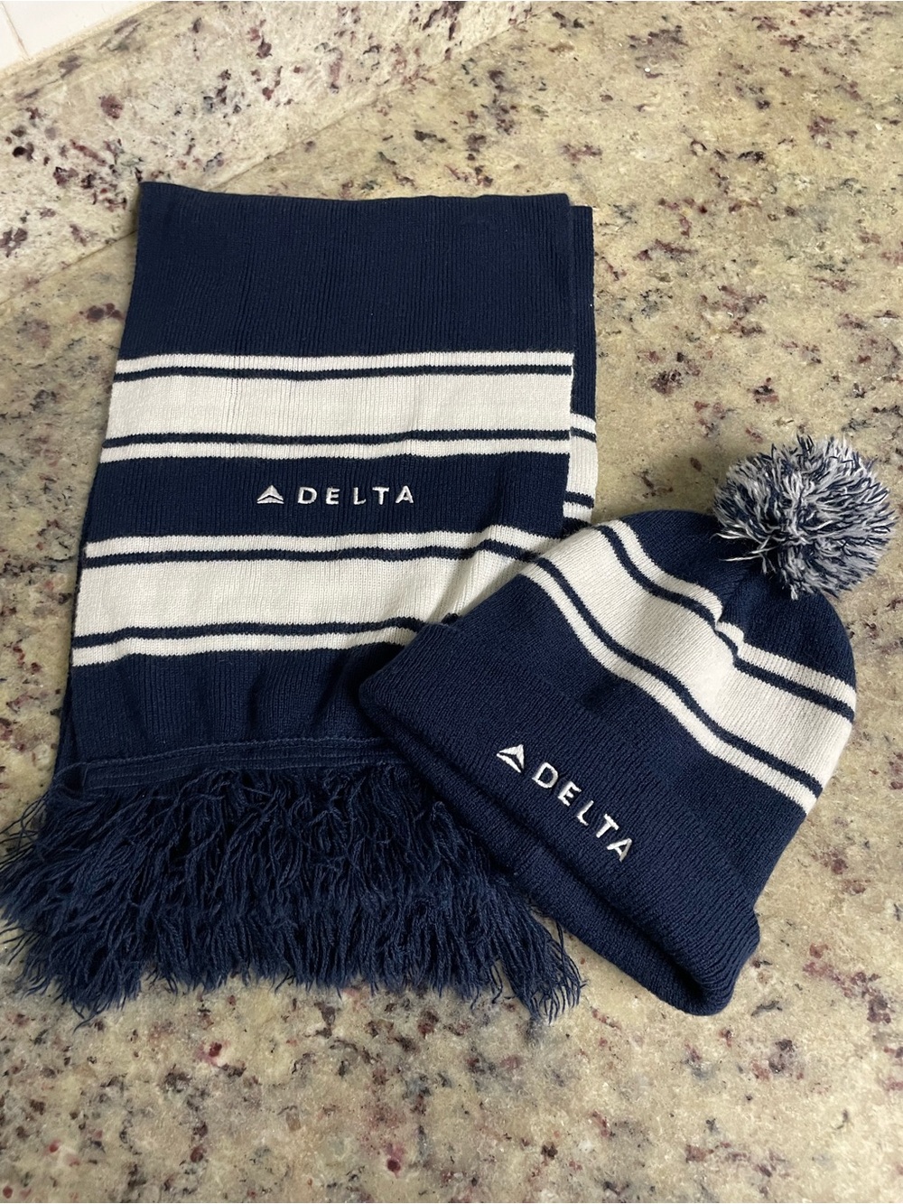 Delta Striped Beanie & Scarf Set wrap around collect airplane winter hat